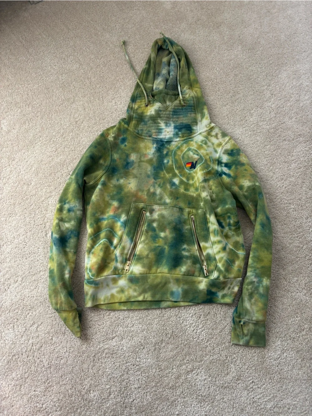 Aviator Nation Tie-Dye Hoodie in Pastel Green, Blue, Yellow - Picture 1 of 3
